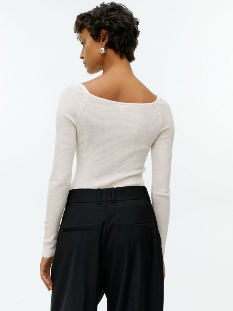 Topuri Arket Off-Shoulder Lână Dama Albi | Romania-XSNJ82109