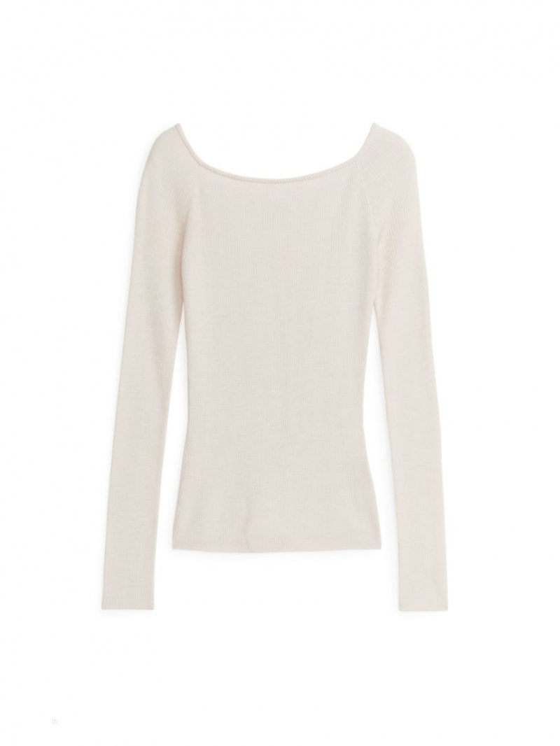 Topuri Arket Off-Shoulder Lână Dama Albi | Romania-XSNJ82109