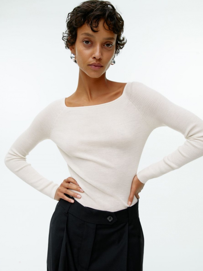 Topuri Arket Off-Shoulder Lână Dama Albi | Romania-XSNJ82109