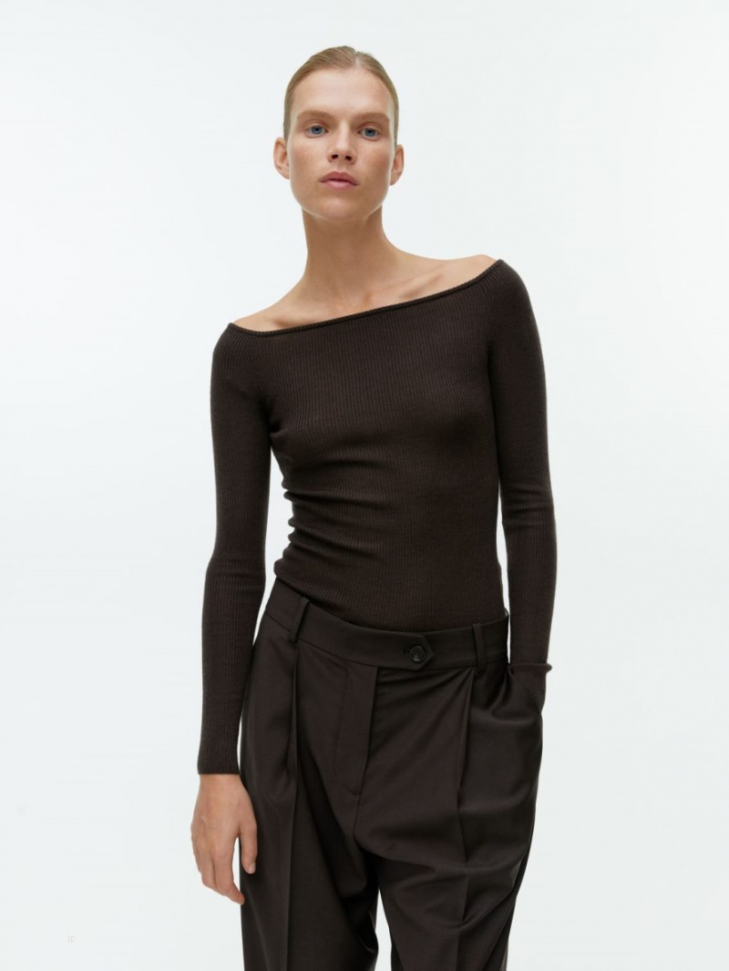Topuri Arket Off-Shoulder Lână Dama Maro Inchis | Romania-HCOG85269