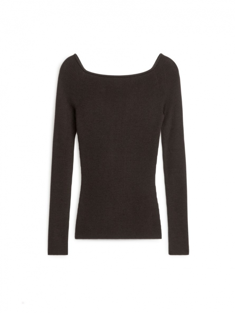 Topuri Arket Off-Shoulder Lână Dama Maro Inchis | Romania-HCOG85269