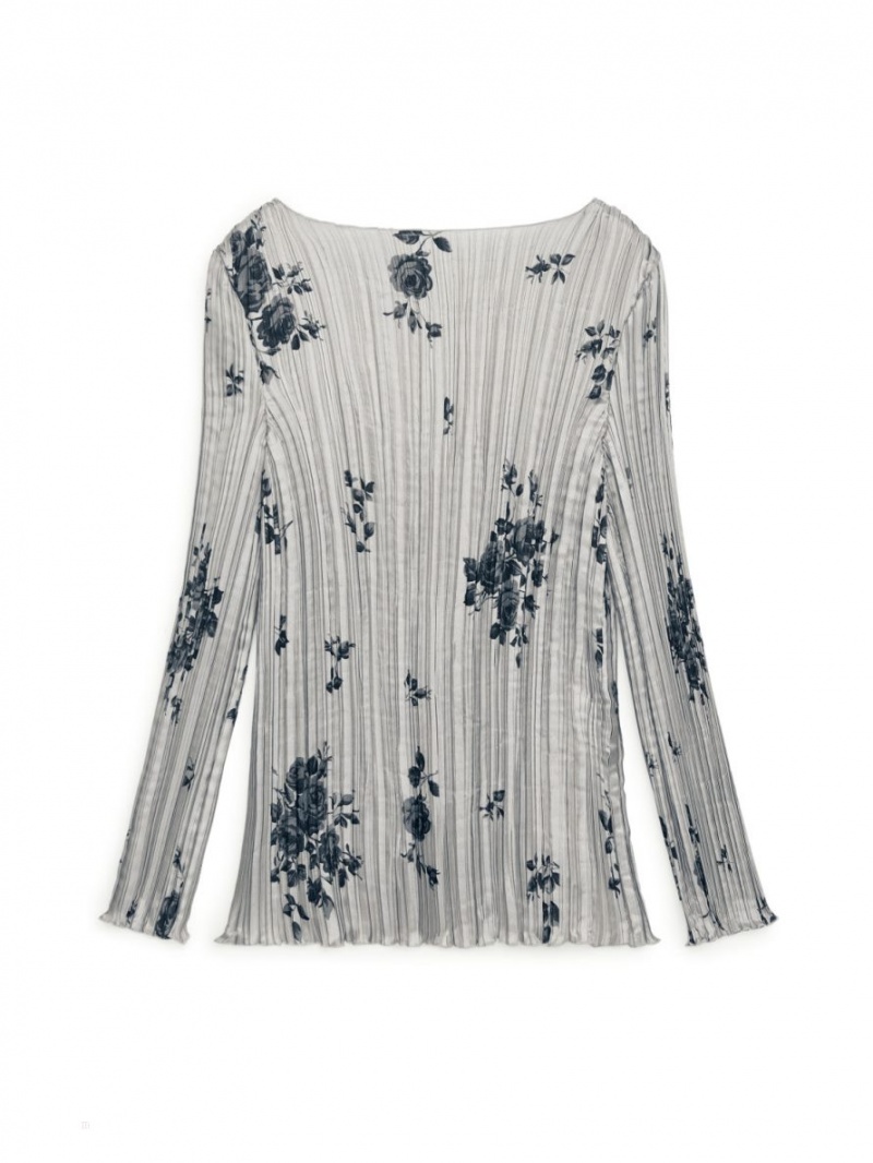 Topuri Arket Plisat Floral Dama Gri | Romania-NUQH08517