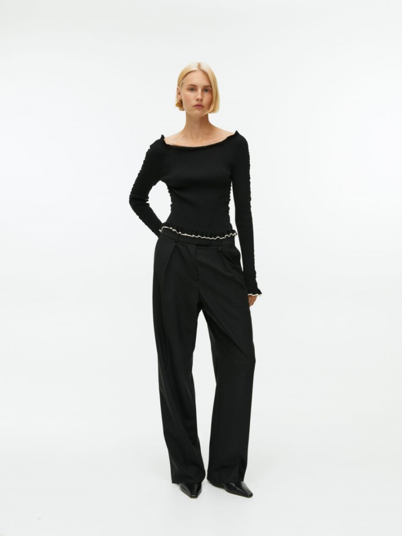 Topuri Arket Rib-Knit Frill Dama Negrii | Romania-YVFX93405