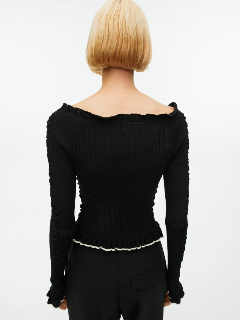 Topuri Arket Rib-Knit Frill Dama Negrii | Romania-YVFX93405
