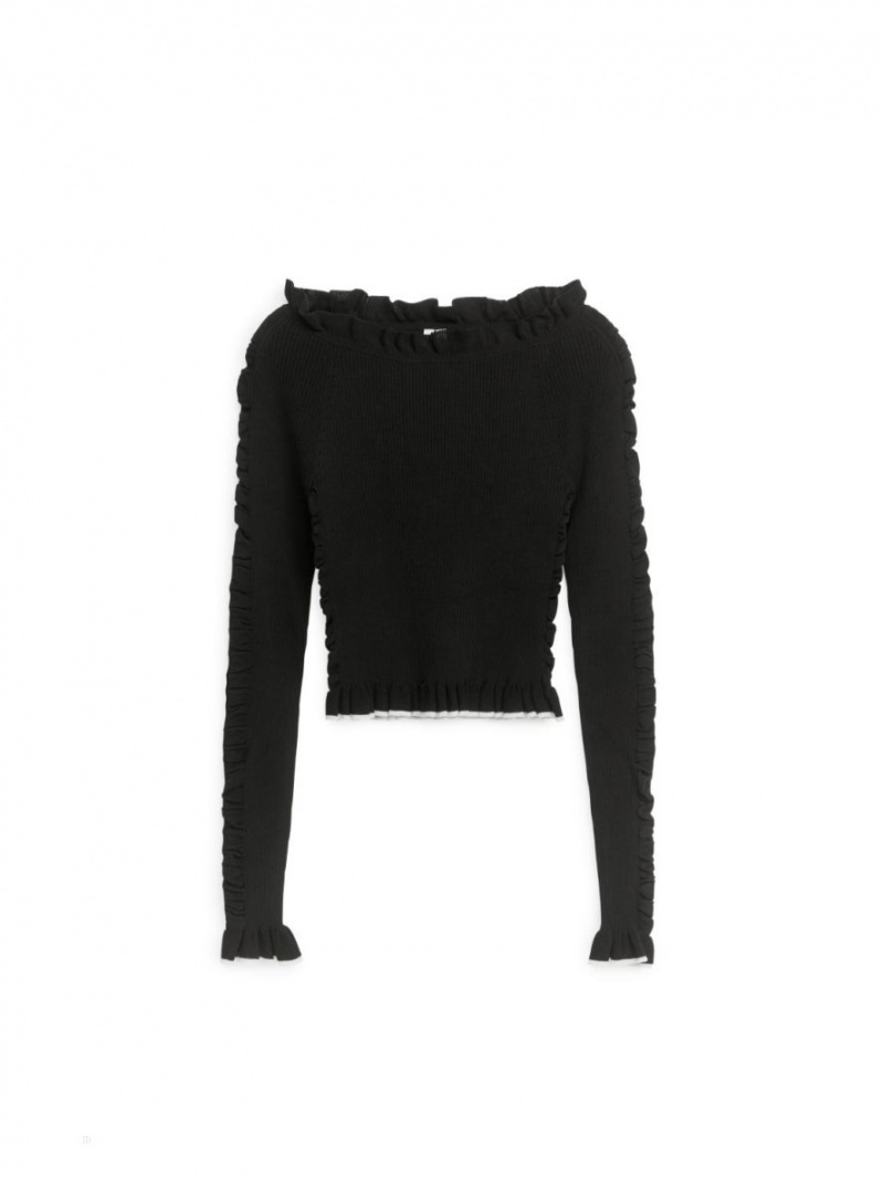 Topuri Arket Rib-Knit Frill Dama Negrii | Romania-YVFX93405