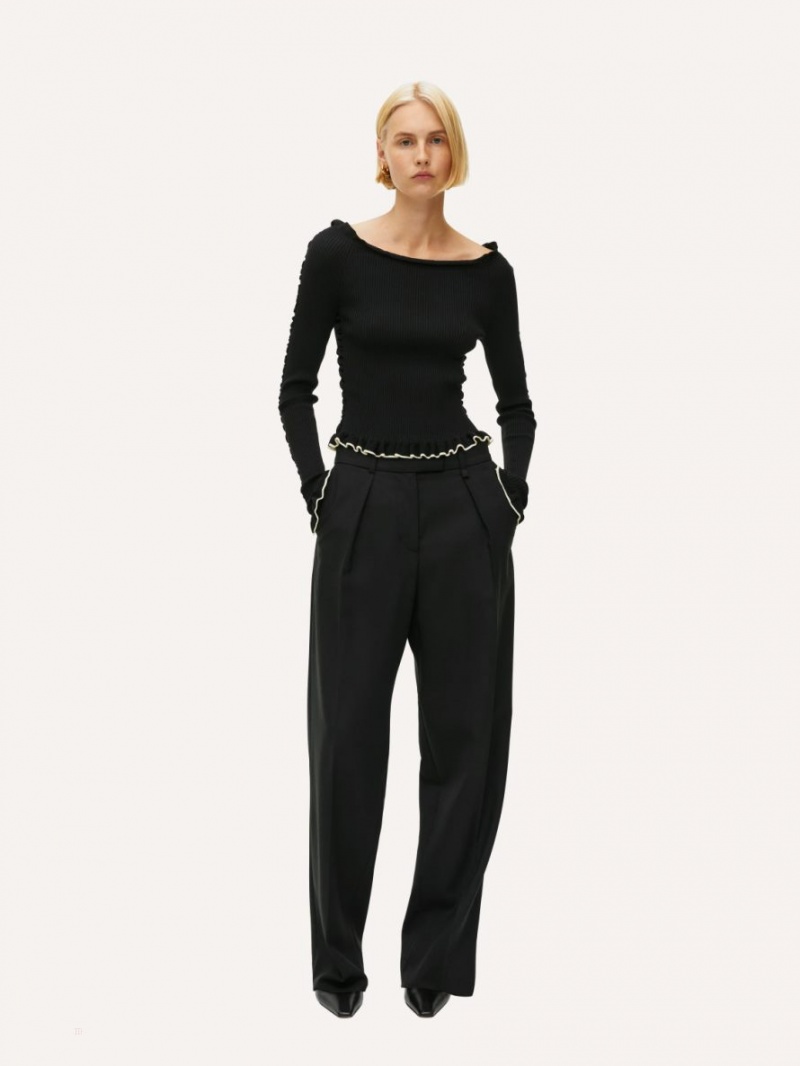 Topuri Arket Rib-Knit Frill Dama Negrii | Romania-YVFX93405