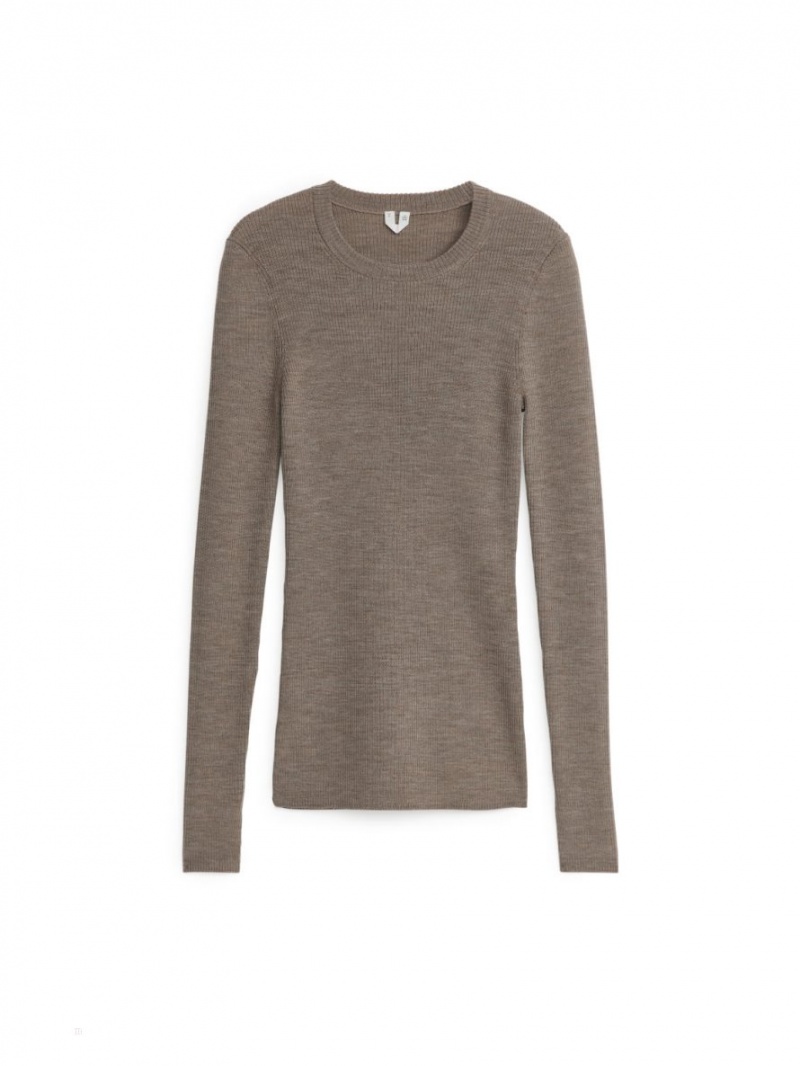 Topuri Arket Rib-Knit Merino Dama Bej | Romania-XTMF35810