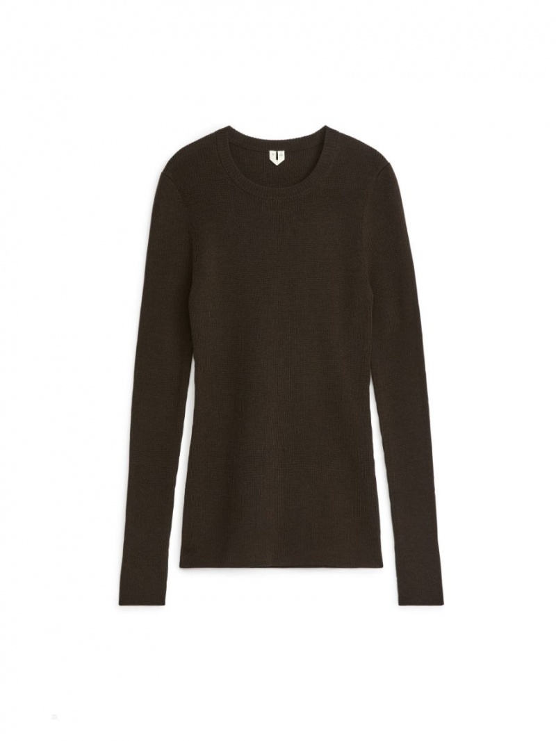 Topuri Arket Rib-Knit Merino Dama Maro Inchis | Romania-BWUZ42963