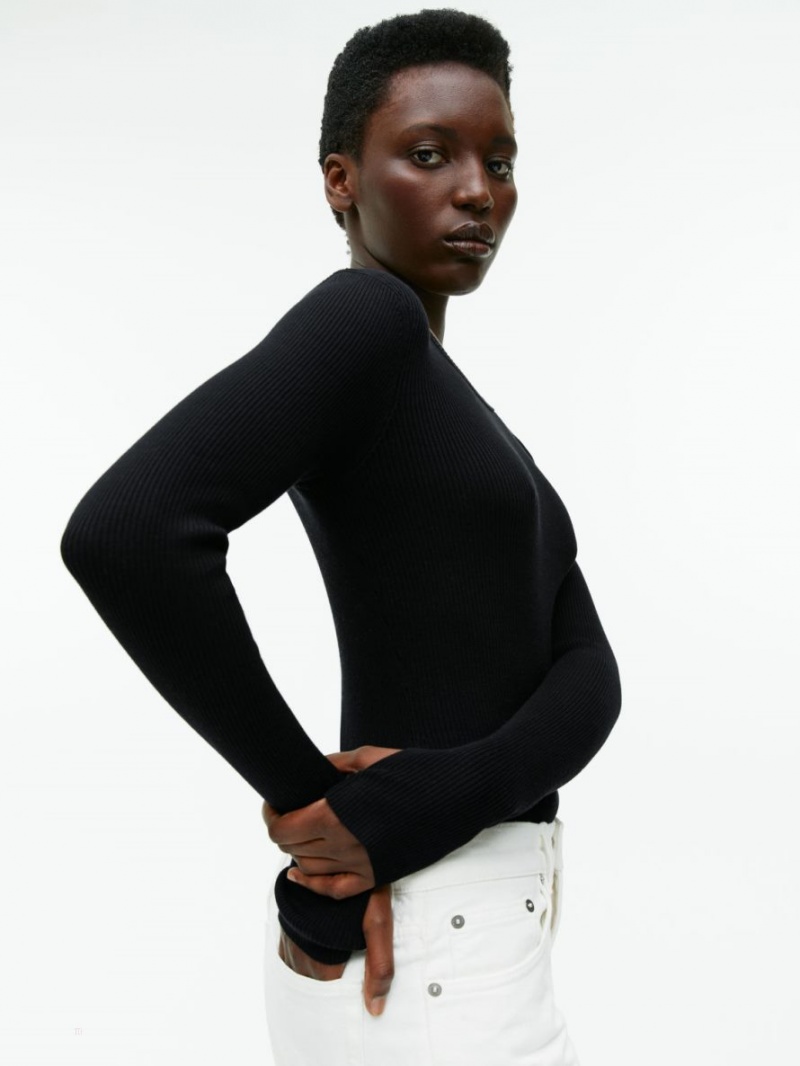 Topuri Arket Rib-Knit Merino Dama Negrii | Romania-JXFS31907