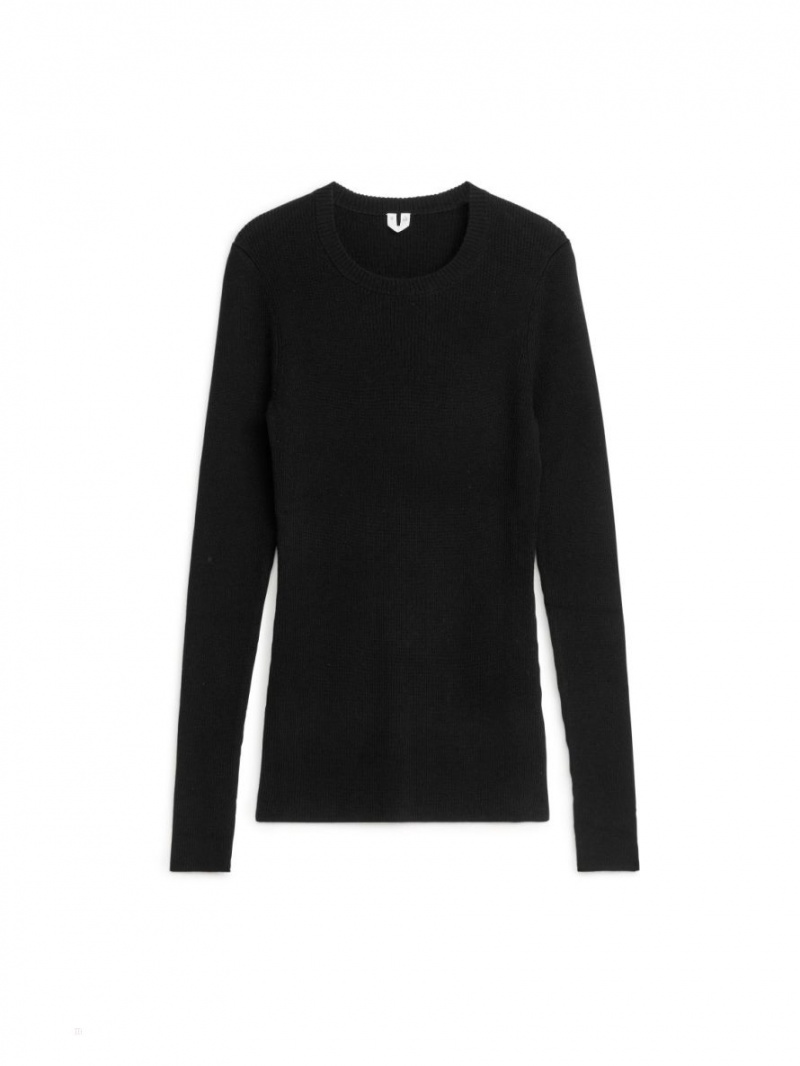 Topuri Arket Rib-Knit Merino Dama Negrii | Romania-IDWN04923