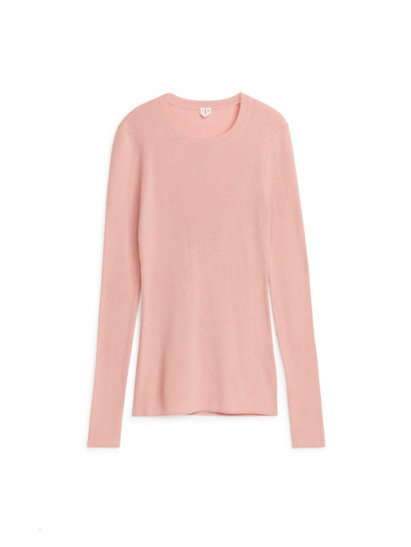 Topuri Arket Rib-Knit Merino Dama Roz | Romania-VSCZ40375