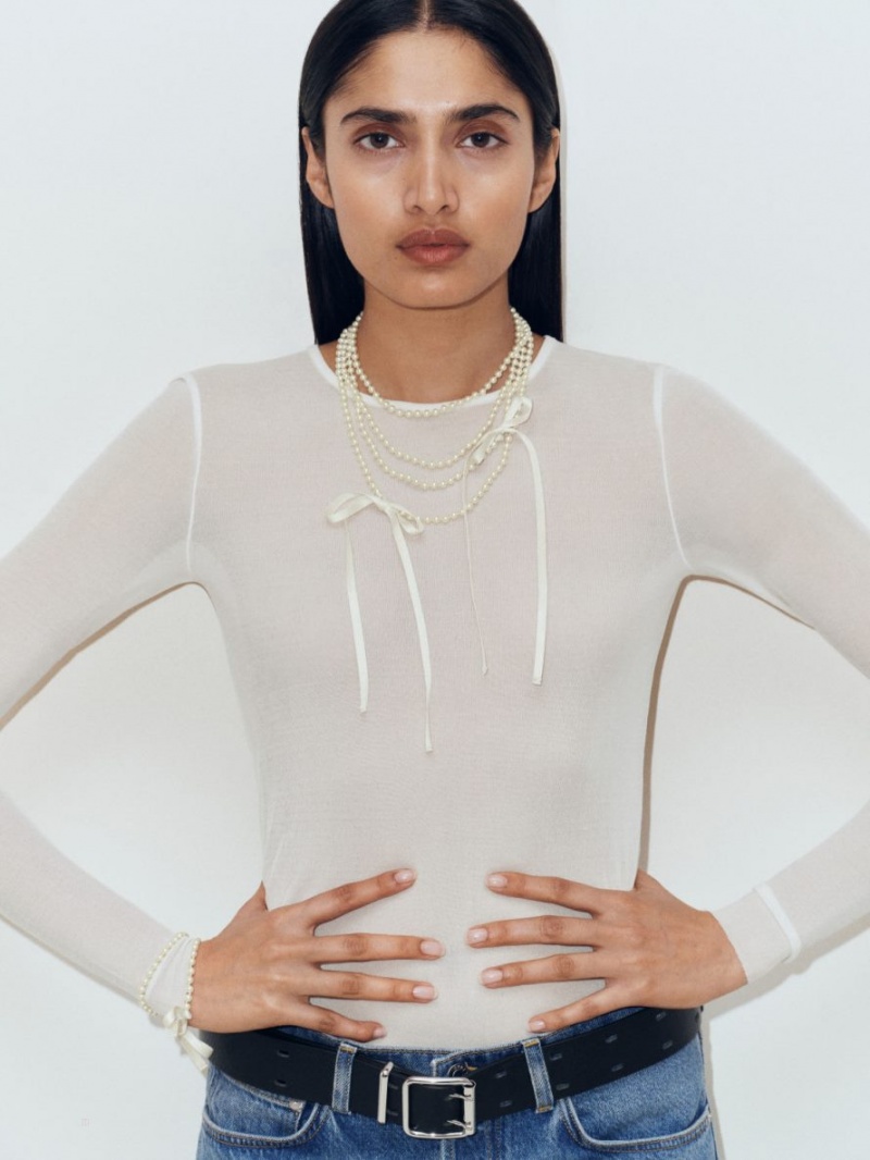 Topuri Arket Rib-Knit Silk Dama Albi | Romania-MEYA19754