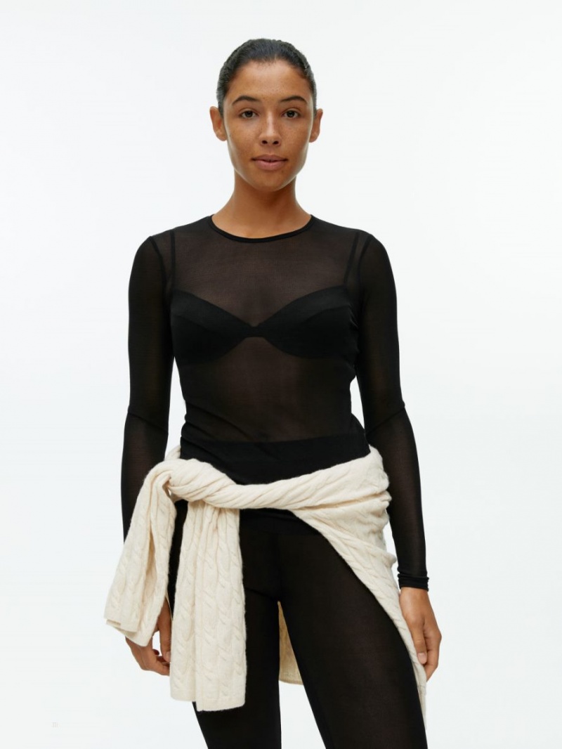 Topuri Arket Rib-Knit Silk Dama Negrii | Romania-GMKQ37208