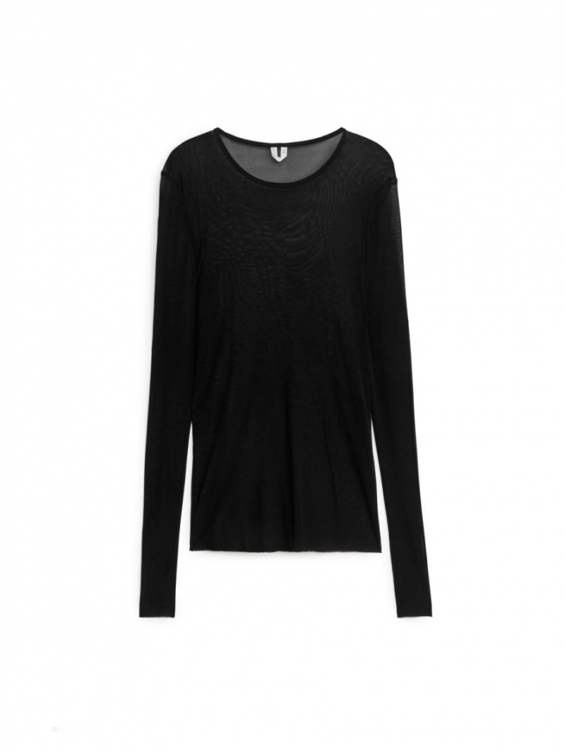 Topuri Arket Rib-Knit Silk Dama Negrii | Romania-GMKQ37208