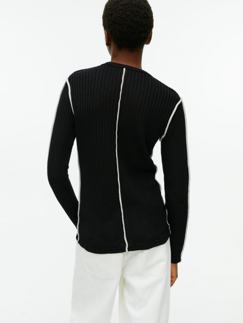 Topuri Arket Rib Knit Dama Negrii Albi | Romania-PROD07634