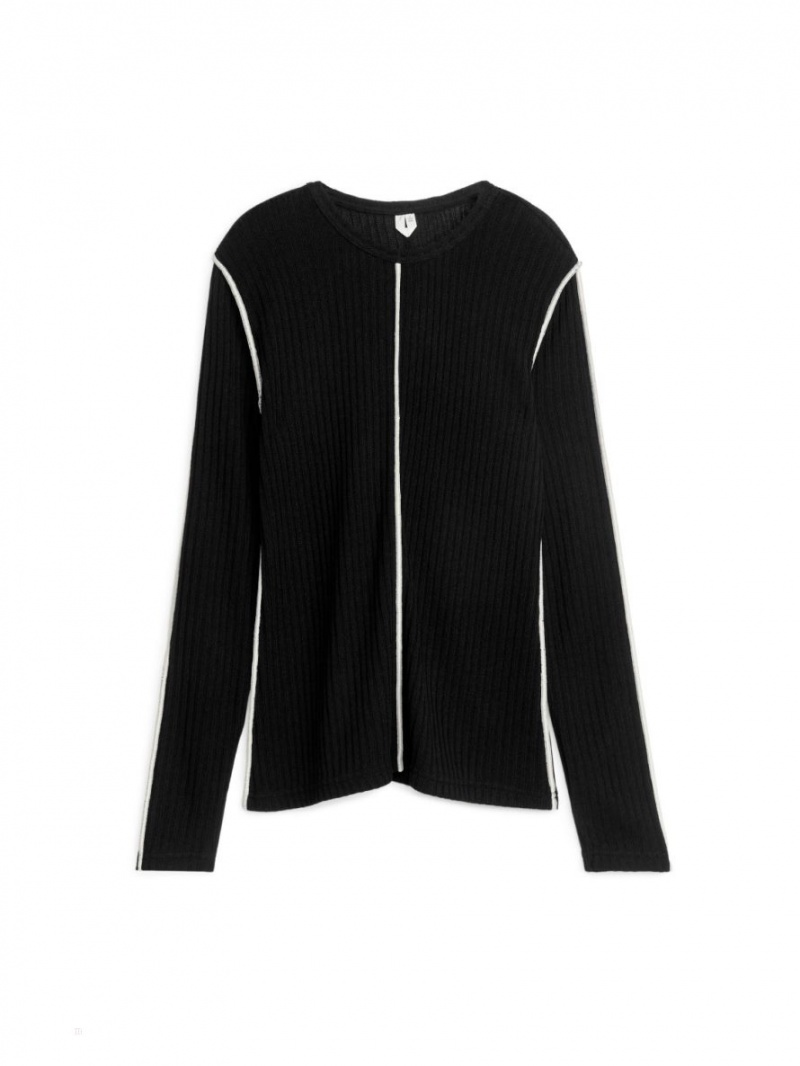 Topuri Arket Rib Knit Dama Negrii Albi | Romania-PROD07634