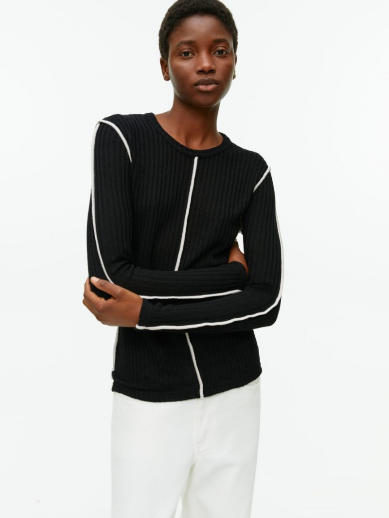 Topuri Arket Rib Knit Dama Negrii Albi | Romania-PROD07634