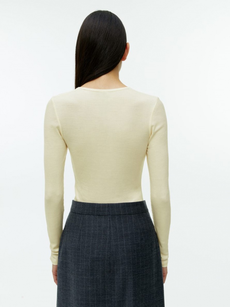 Topuri Arket Rib Silk Dama Albi | Romania-OGCB74830
