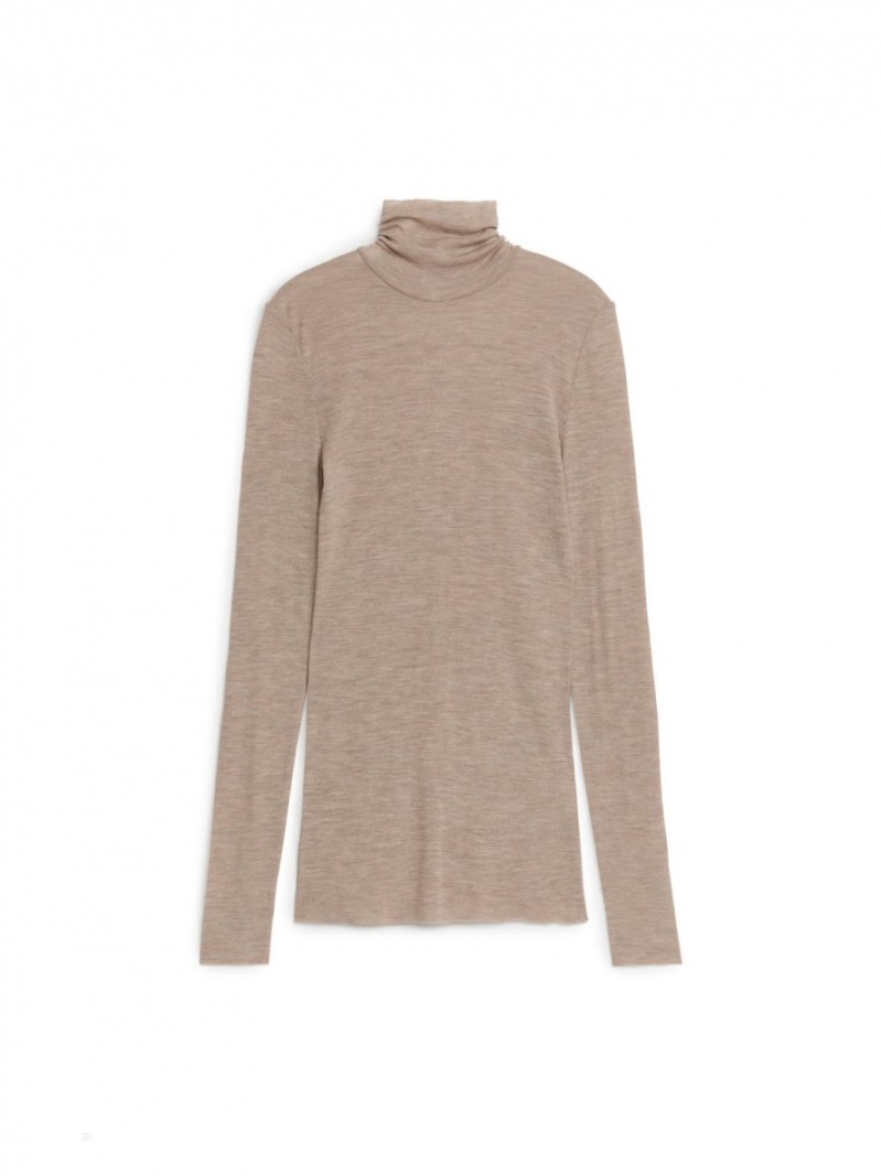 Topuri Arket Roll-Neck Lână Dama Bej | Romania-CFDY46207