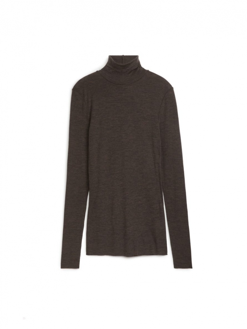 Topuri Arket Roll-Neck Lână Dama Maro Inchis | Romania-FCSL28459