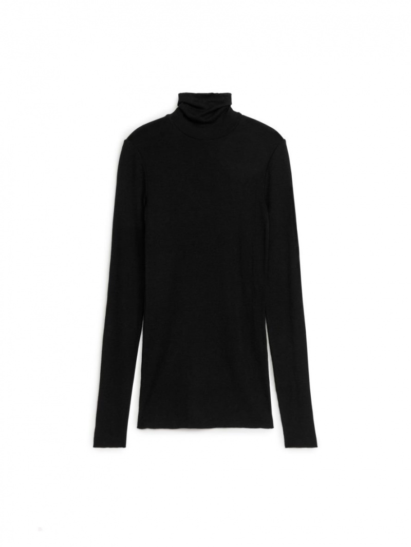 Topuri Arket Roll-Neck Lână Dama Negrii | Romania-JRBH15674