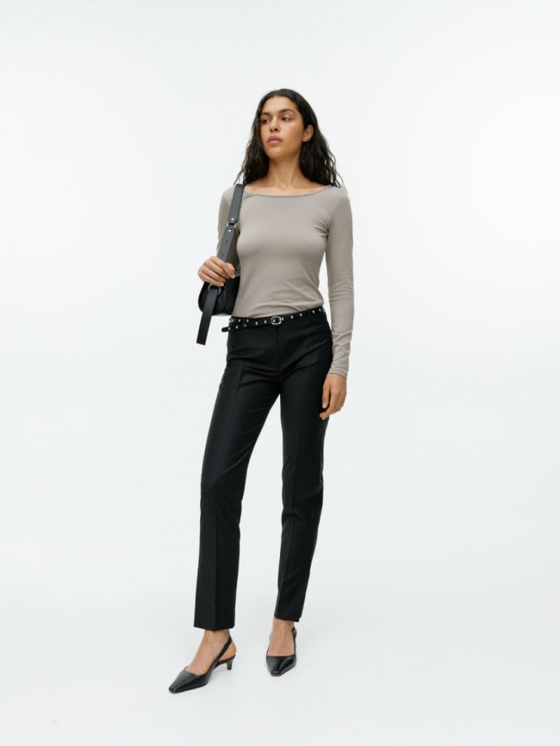 Topuri Arket Scoop-Neck Jersey Dama Gri | Romania-CJNM48193
