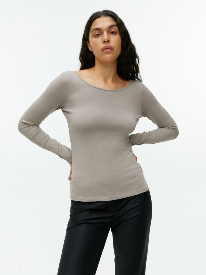 Topuri Arket Scoop-Neck Jersey Dama Gri | Romania-CJNM48193