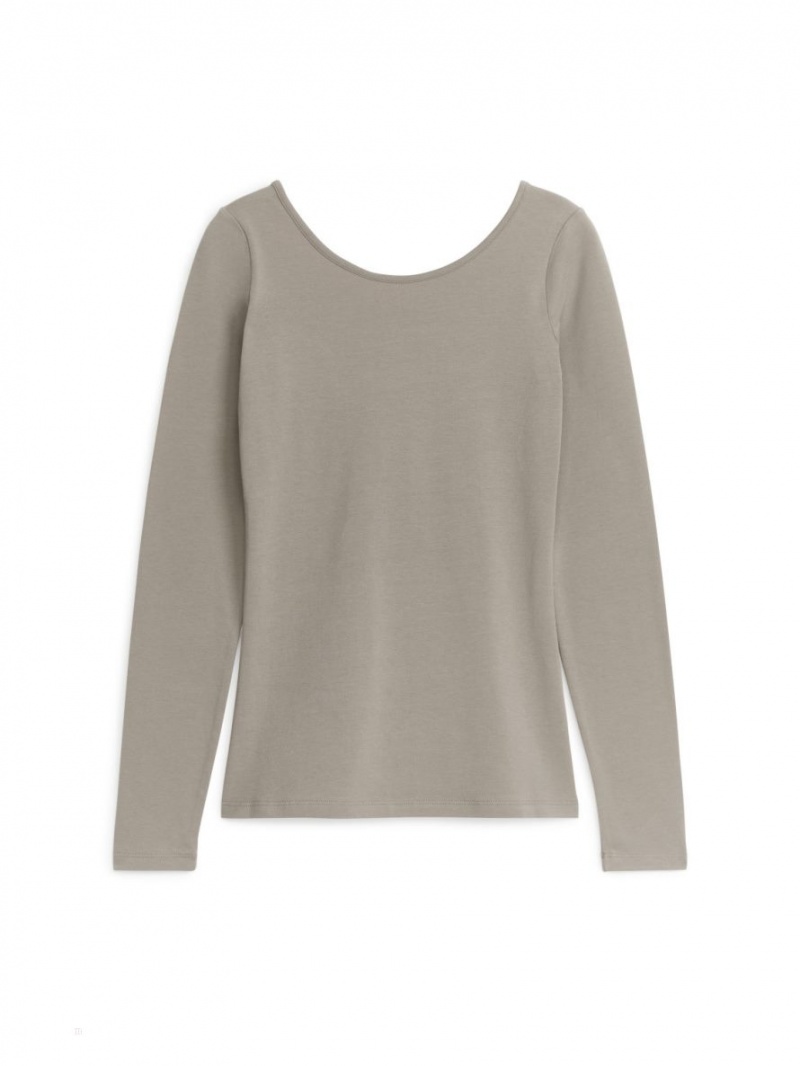 Topuri Arket Scoop-Neck Jersey Dama Gri | Romania-CJNM48193