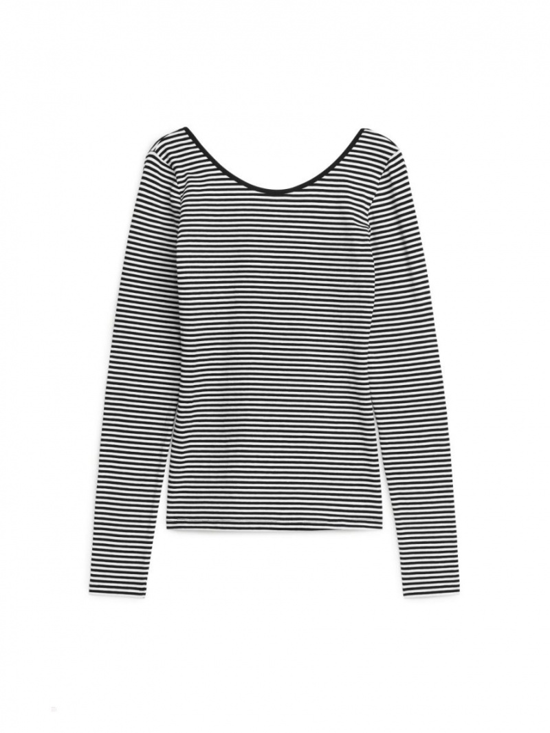 Topuri Arket Scoop-Neck Jersey Dama Negrii Albi | Romania-SYCB94856