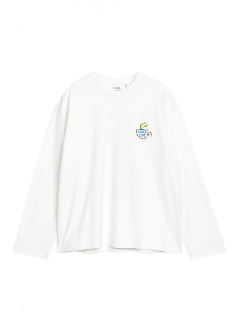 Tricouri Arket ARKET CAFÉ Long-Sleeved Barbati Albi | Romania-UAZW35189