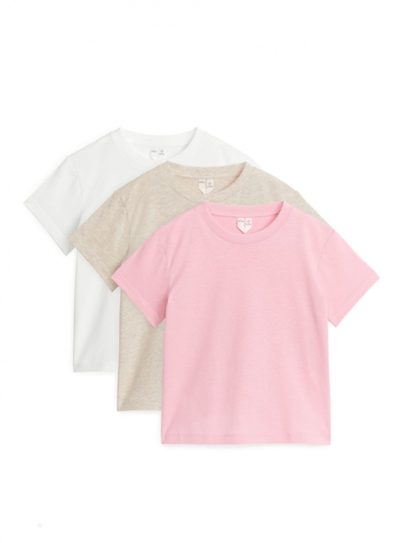Tricouri Arket Crew-Neck Set of 3 Fete Albi Bej Roz | Romania-XNMO60578