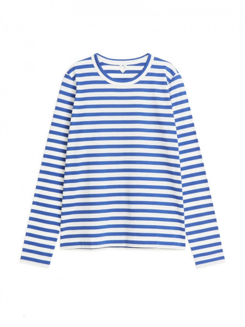 Tricouri Arket Long-Sleeved Dama Albastri Albi | Romania-UPZX69137