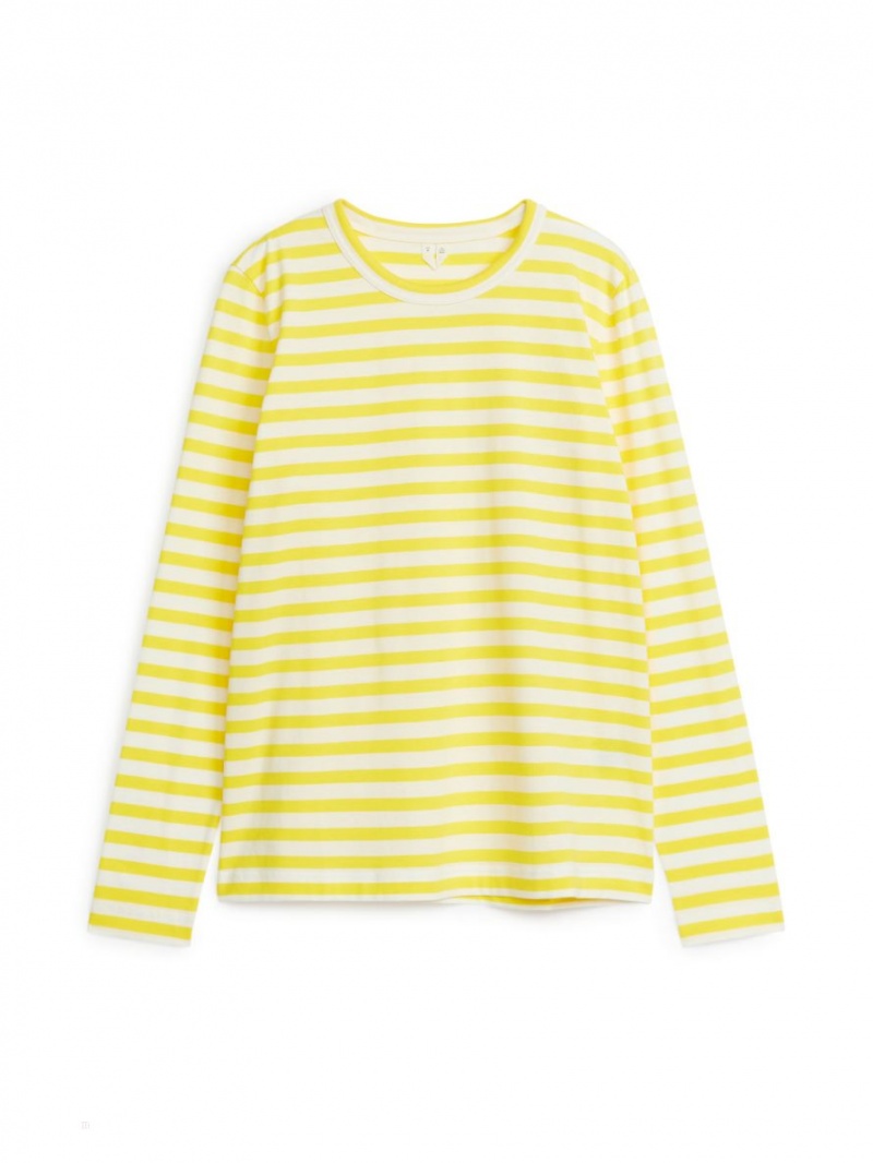 Tricouri Arket Long-Sleeved Dama Galbeni Albi | Romania-VKFP95642
