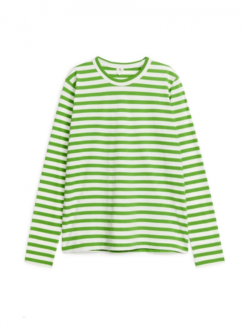 Tricouri Arket Long-Sleeved Dama Verzi Albi | Romania-JUXL71543