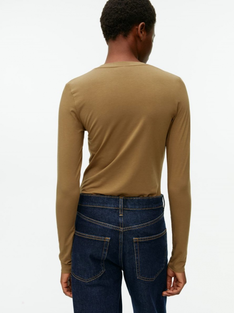 Tricouri Arket Lyocell Blend Long Sleeve Dama Bej | Romania-RIFJ47325