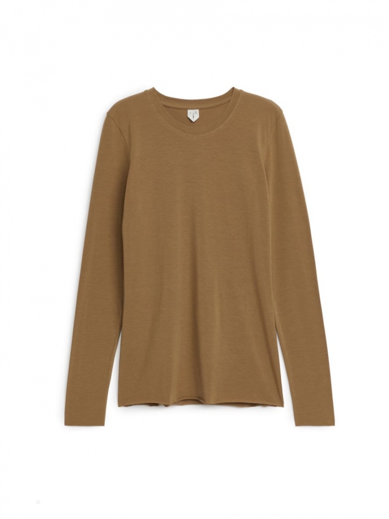 Tricouri Arket Lyocell Blend Long Sleeve Dama Bej | Romania-RIFJ47325