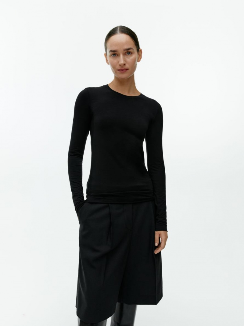 Tricouri Arket Lyocell Blend Long Sleeve Dama Negrii | Romania-CQDF95187
