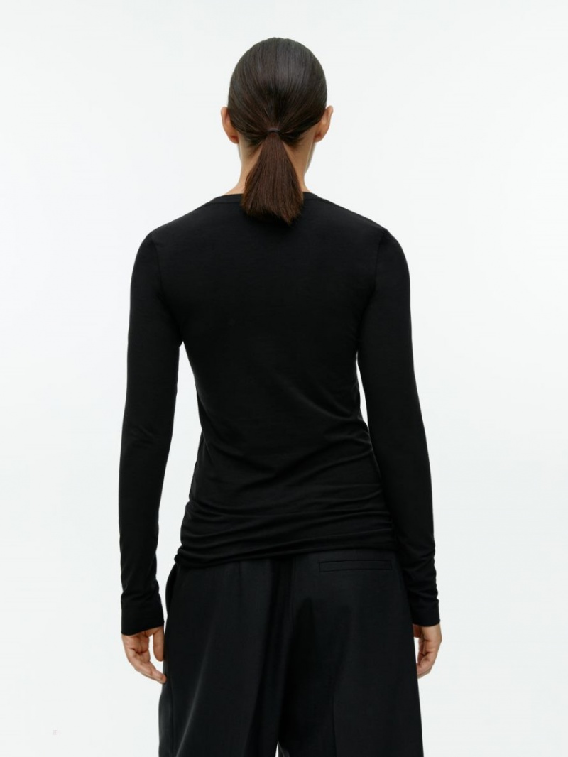 Tricouri Arket Lyocell Blend Long Sleeve Dama Negrii | Romania-CQDF95187