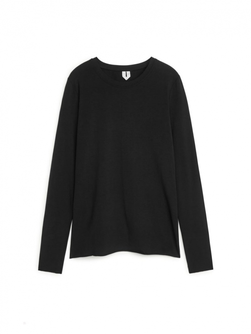 Tricouri Arket Lyocell Blend Long Sleeve Dama Negrii | Romania-CQDF95187