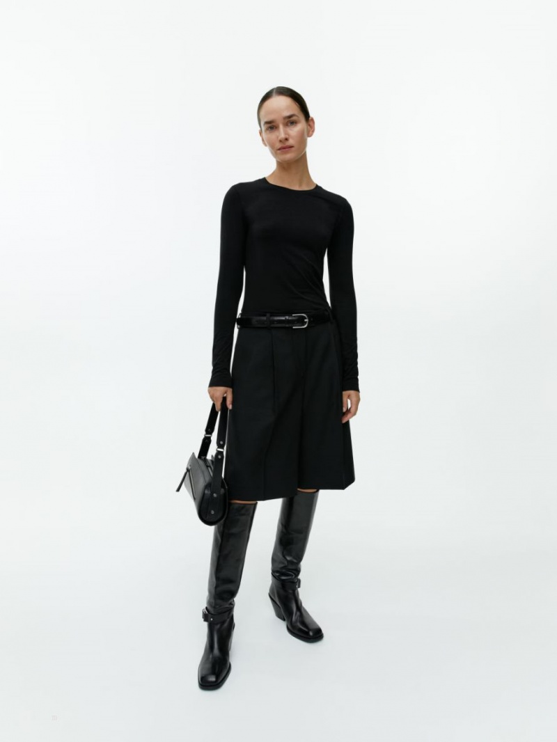 Tricouri Arket Lyocell Blend Long Sleeve Dama Negrii | Romania-CQDF95187