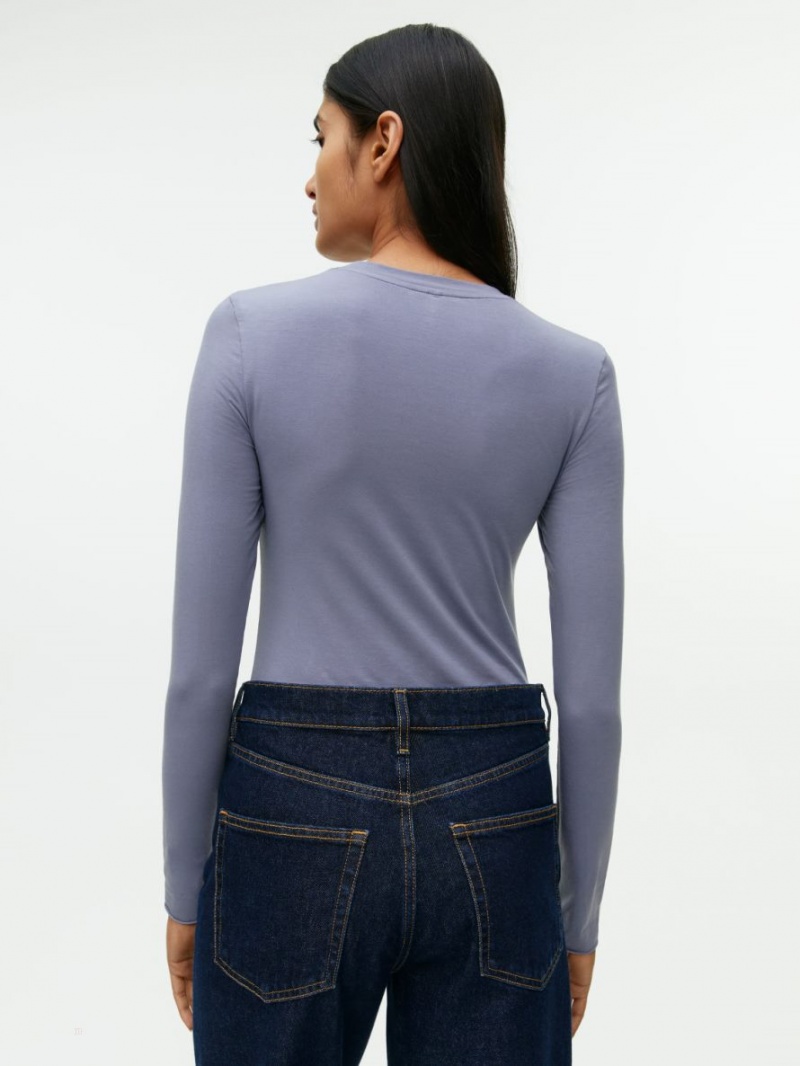Tricouri Arket Lyocell Blend Long Sleeve Dama Violet | Romania-RSXQ46129