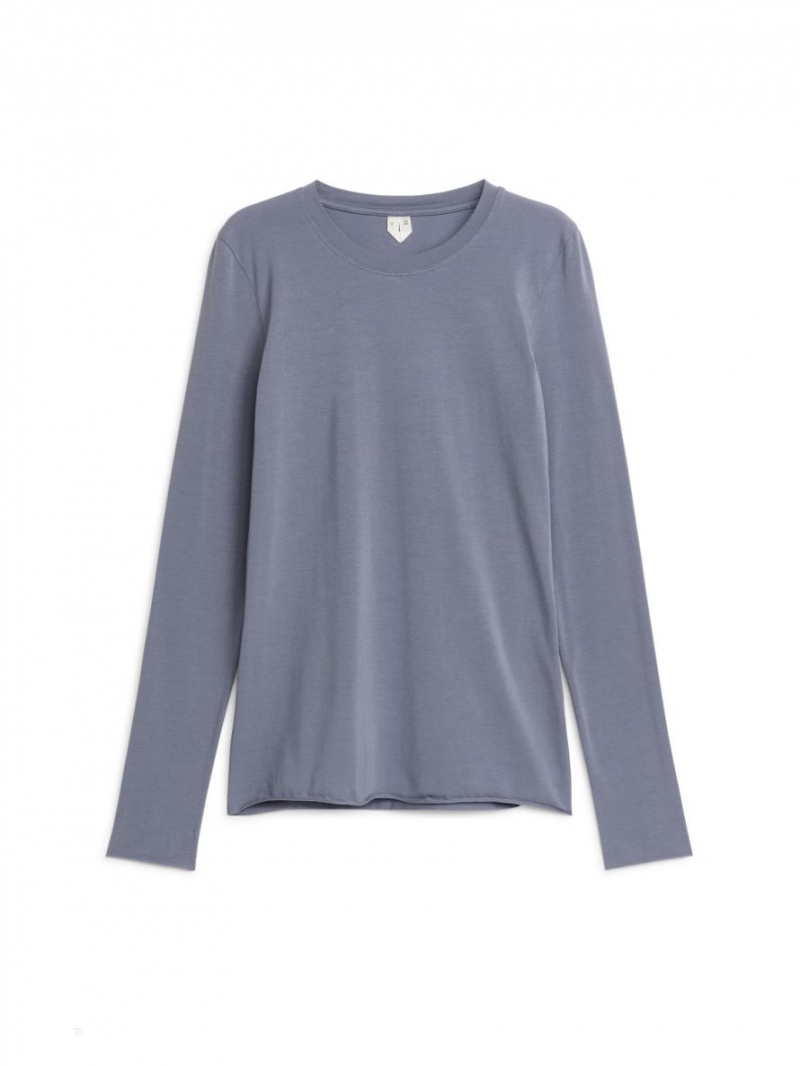 Tricouri Arket Lyocell Blend Long Sleeve Dama Violet | Romania-RSXQ46129