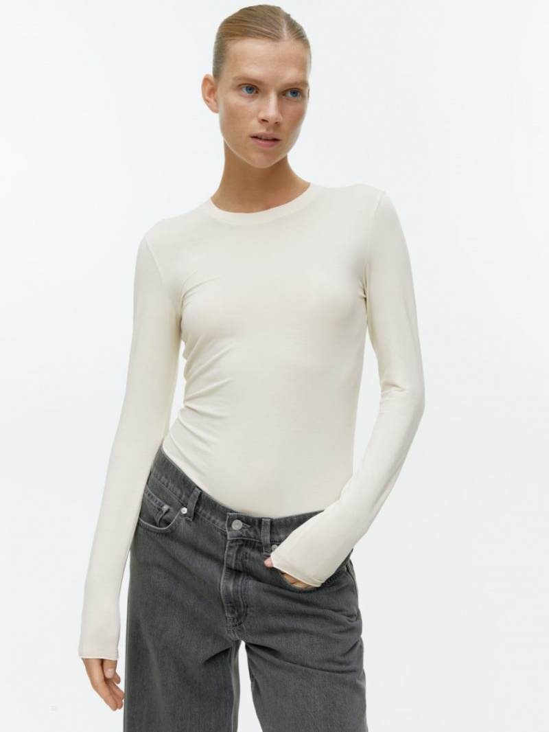 Tricouri Arket Lyocell Blend Long Sleeve Dama Albi | Romania-EZGX21730