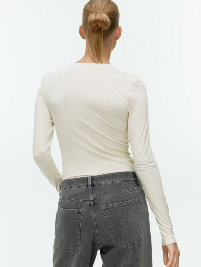 Tricouri Arket Lyocell Blend Long Sleeve Dama Albi | Romania-EZGX21730