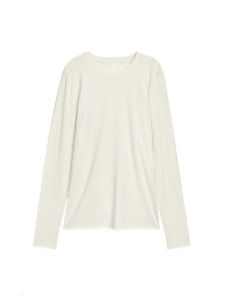 Tricouri Arket Lyocell Blend Long Sleeve Dama Albi | Romania-EZGX21730