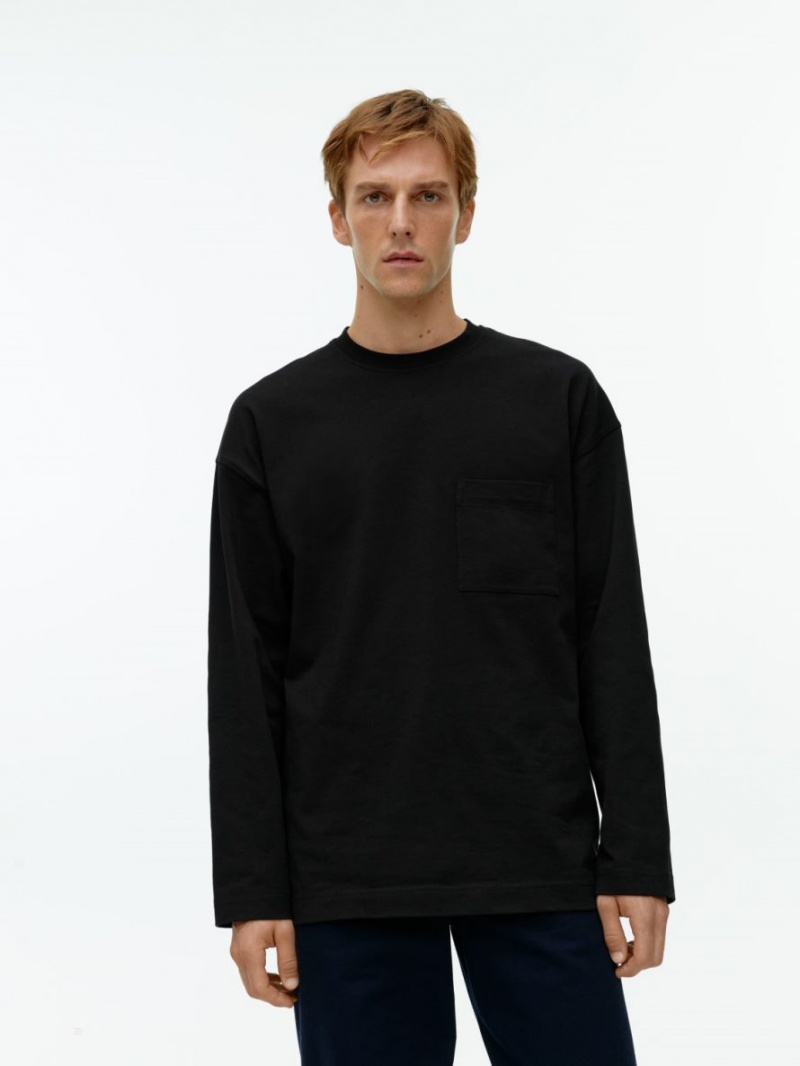 Tricouri Arket Mercerised Long-Sleeve Barbati Negrii | Romania-KBUG37014
