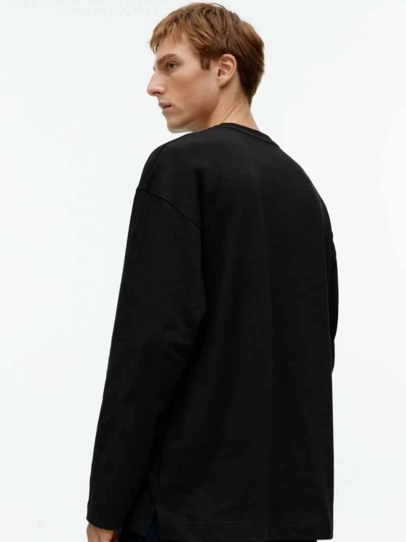Tricouri Arket Mercerised Long-Sleeve Barbati Negrii | Romania-KBUG37014