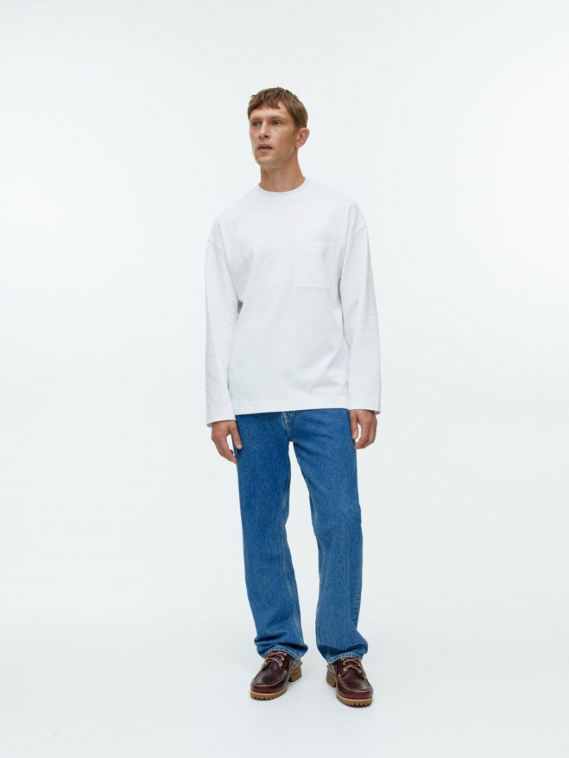 Tricouri Arket Mercerised Long-Sleeve Barbati Albi | Romania-GXST71638