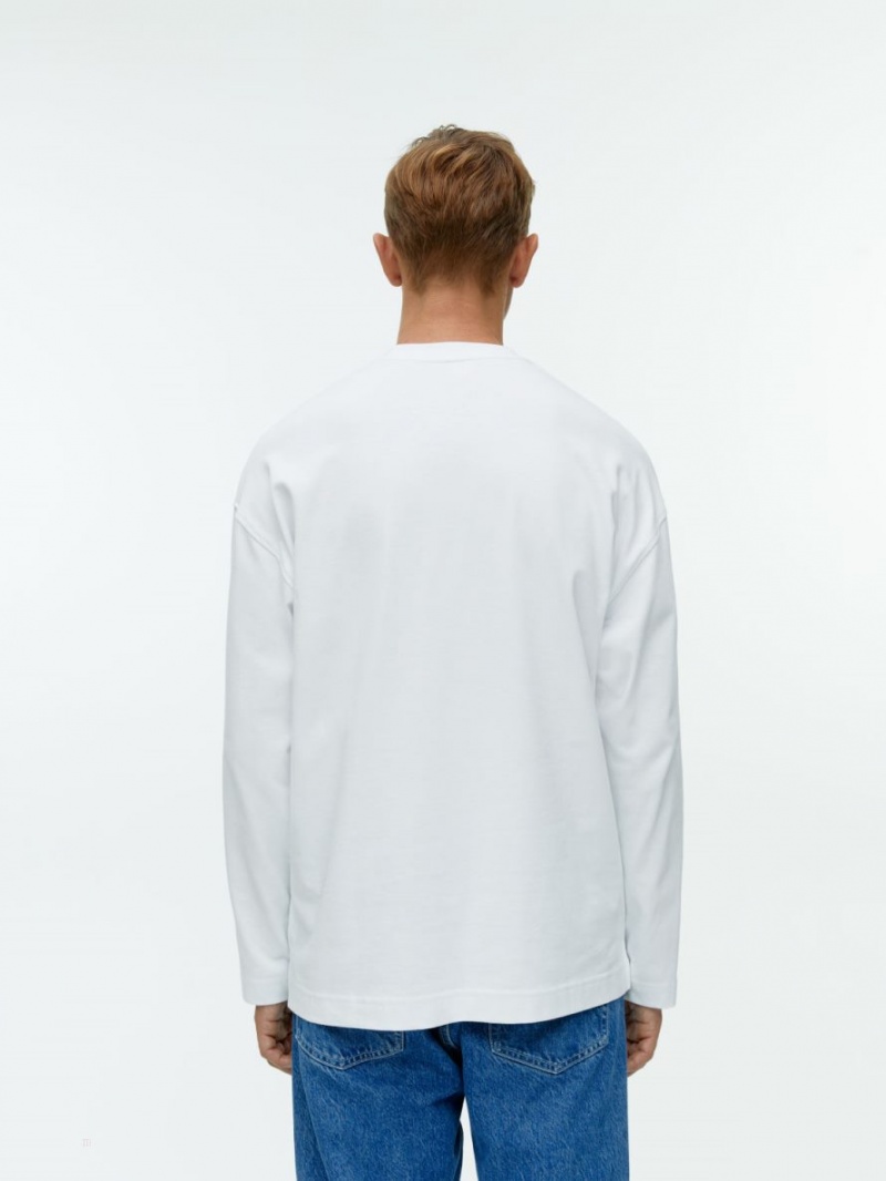 Tricouri Arket Mercerised Long-Sleeve Barbati Albi | Romania-GXST71638