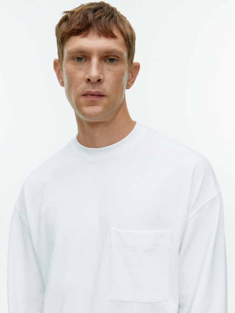 Tricouri Arket Mercerised Long-Sleeve Barbati Albi | Romania-GXST71638